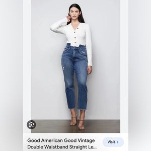 Good American Good Vintage Double Waistband Straight Leg Distressed Jeans